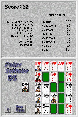DS homebrew game - Poker Solitaire DS