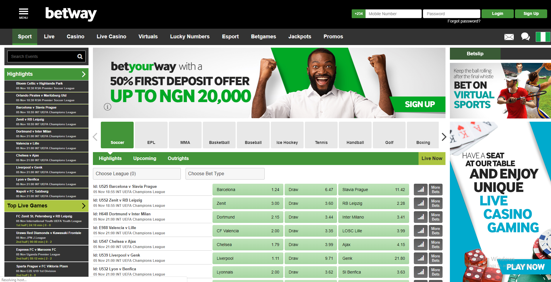 Betway Nigeria Sports Betting Review November 2024 Screenshot